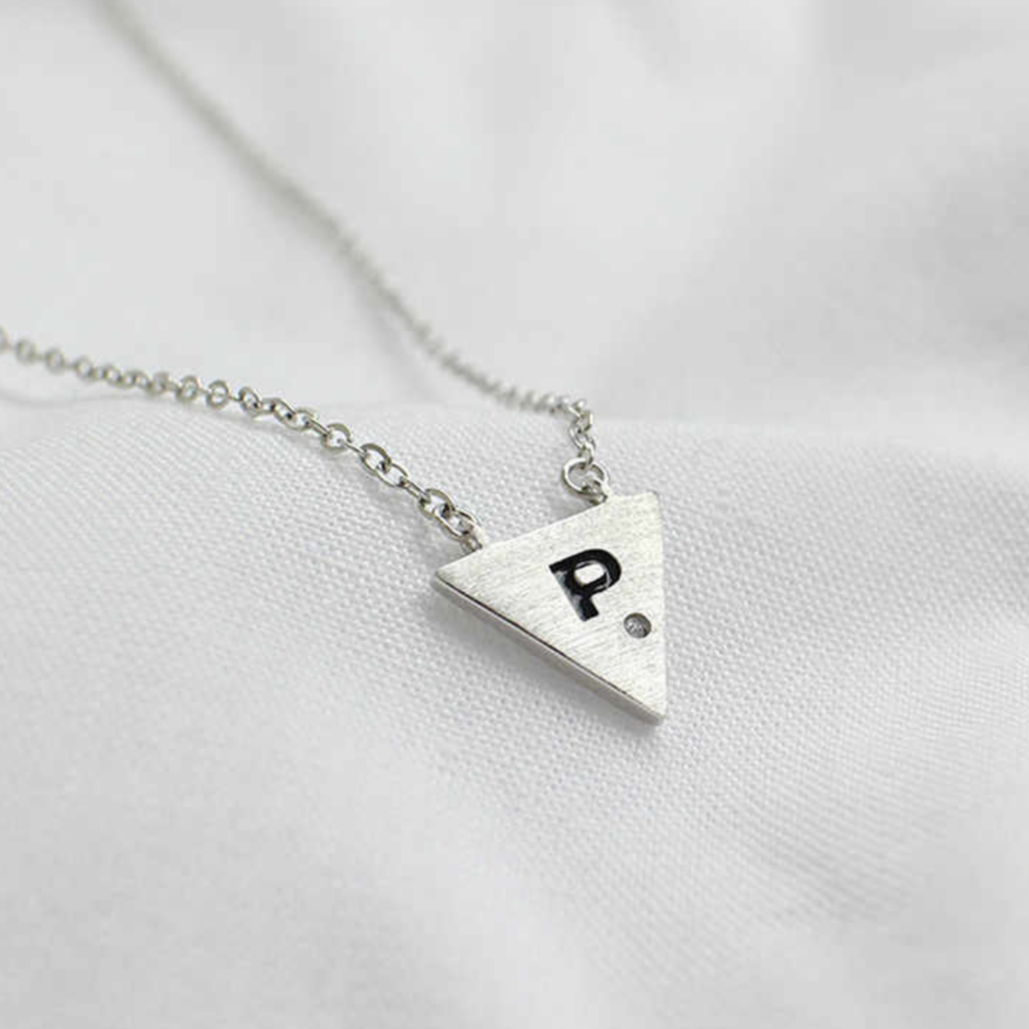 Brushed Silver 'P' Initial Necklace