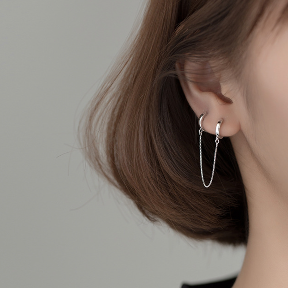 Double Piercing Chain Linked Hoop Earring