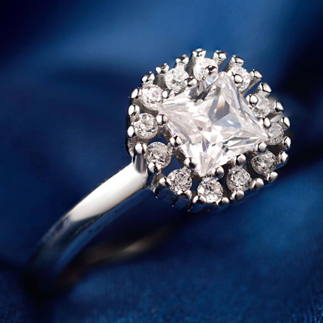 Square Halo Moissanite Ring