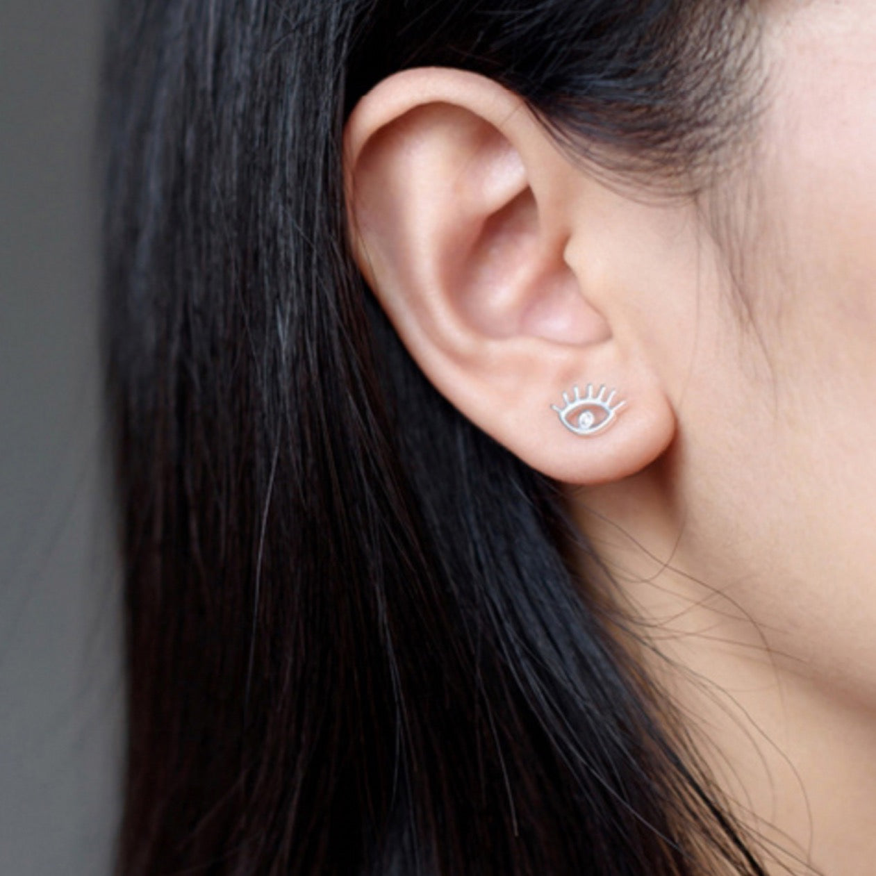 Eye Stud Earrings with Tiny Crystal Details