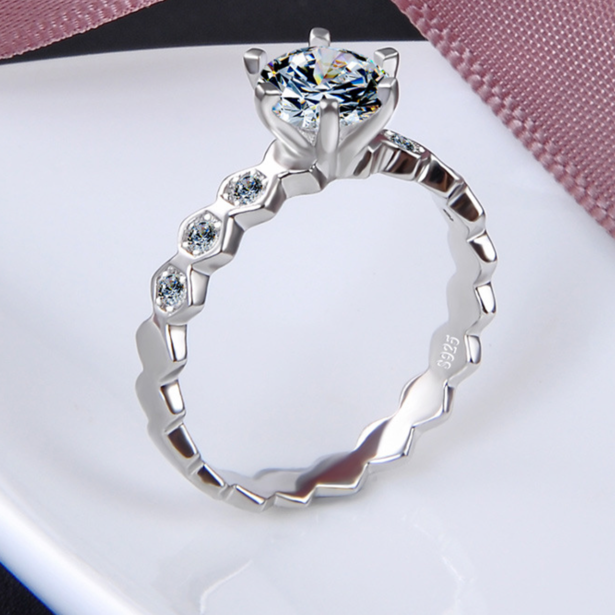 Hexagonal Moissanite Ring