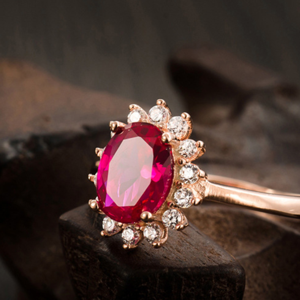 Red Halo Moissanite Ring
