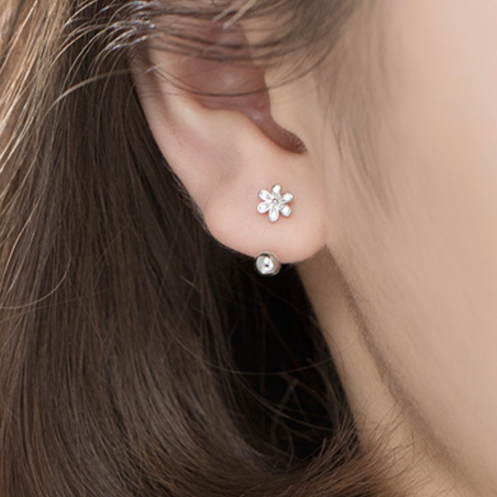 Screw Back Flower Ear Jacket Earrings