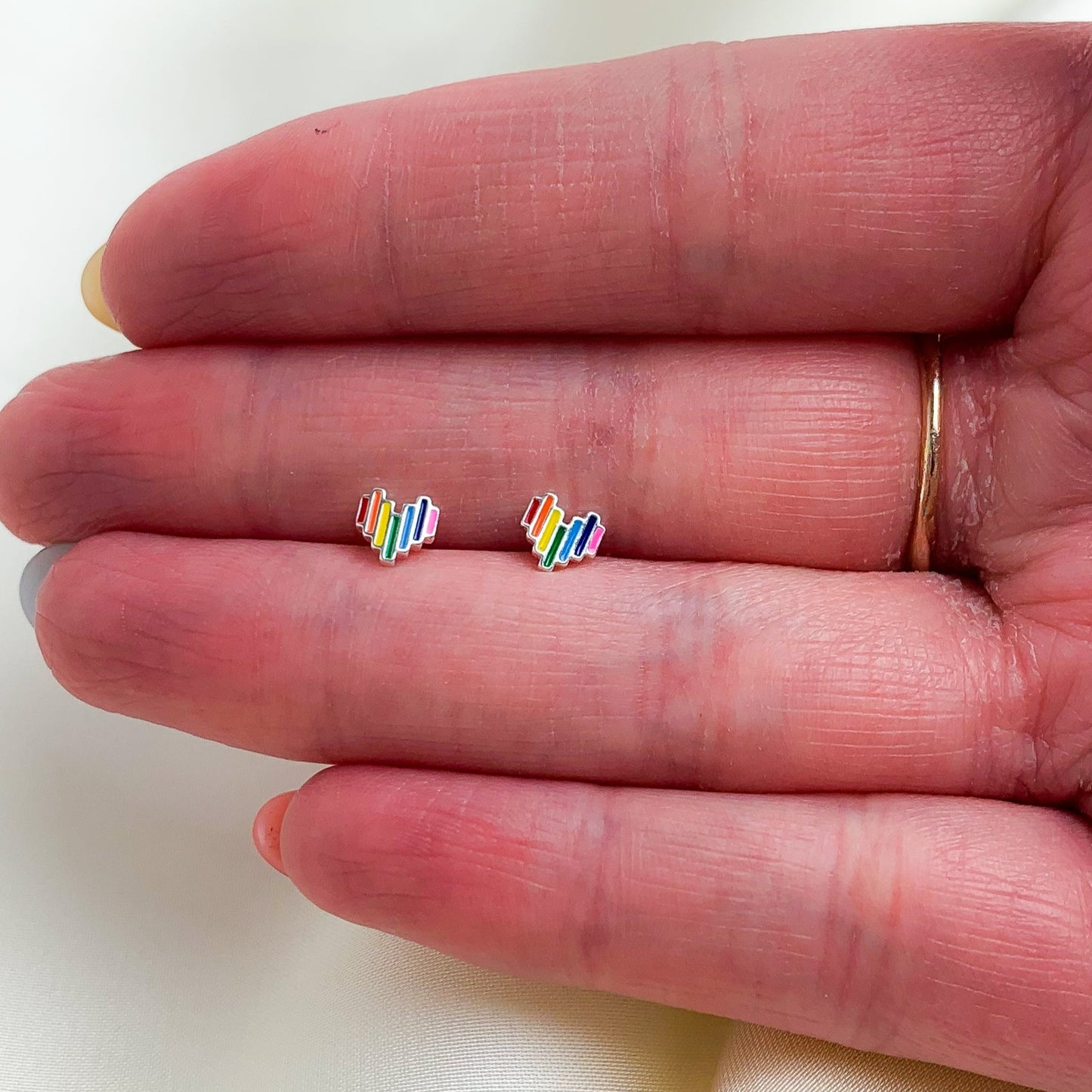 Rainbow Heart Stud Earrings