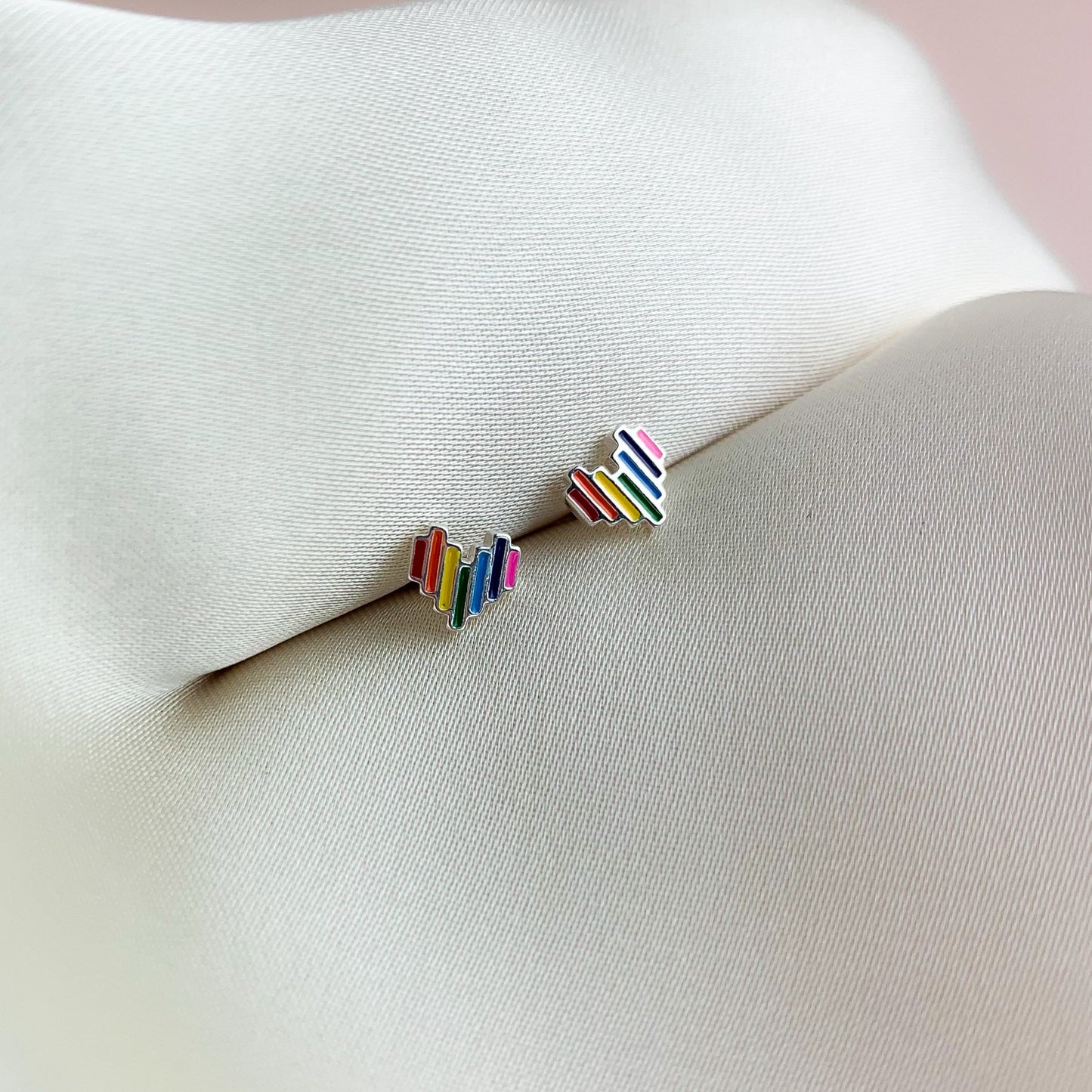 Rainbow Heart Stud Earrings
