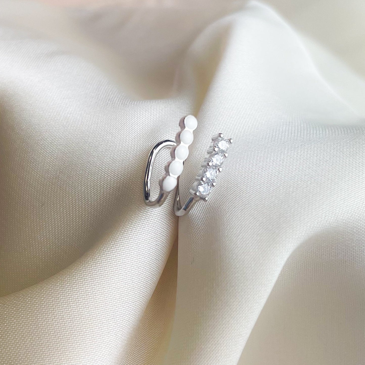 White Crystal Double Bar Ear Cuff