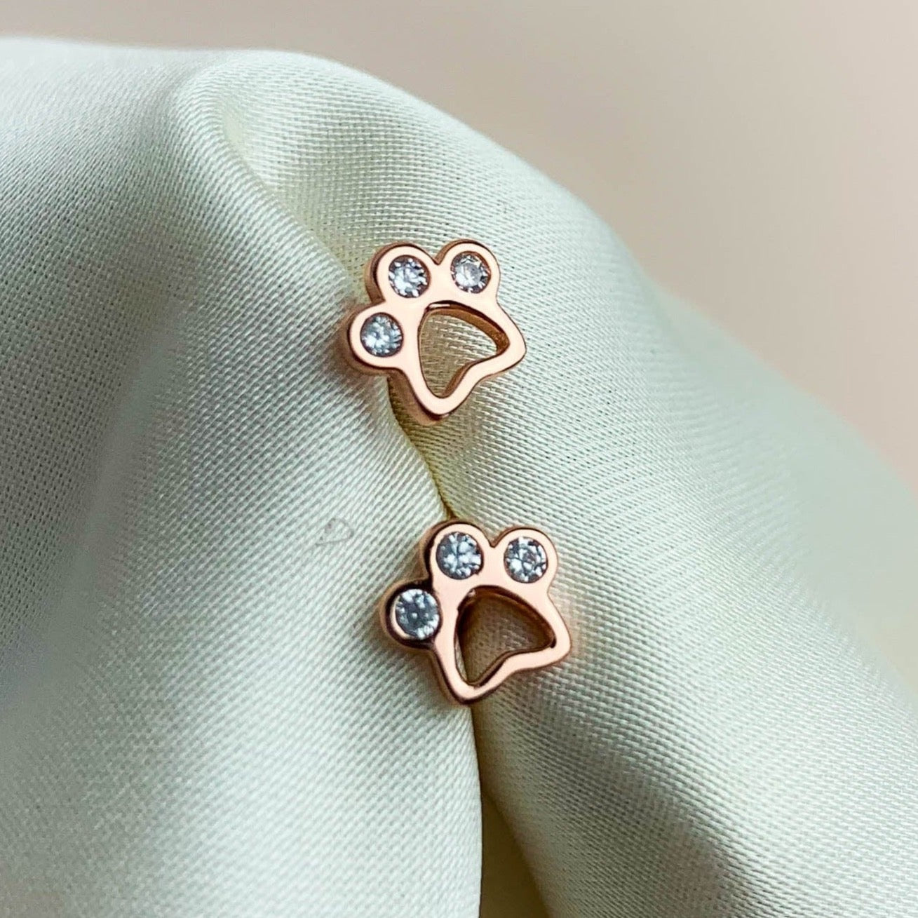 Crystal Dog Paw Print Stud Earrings
