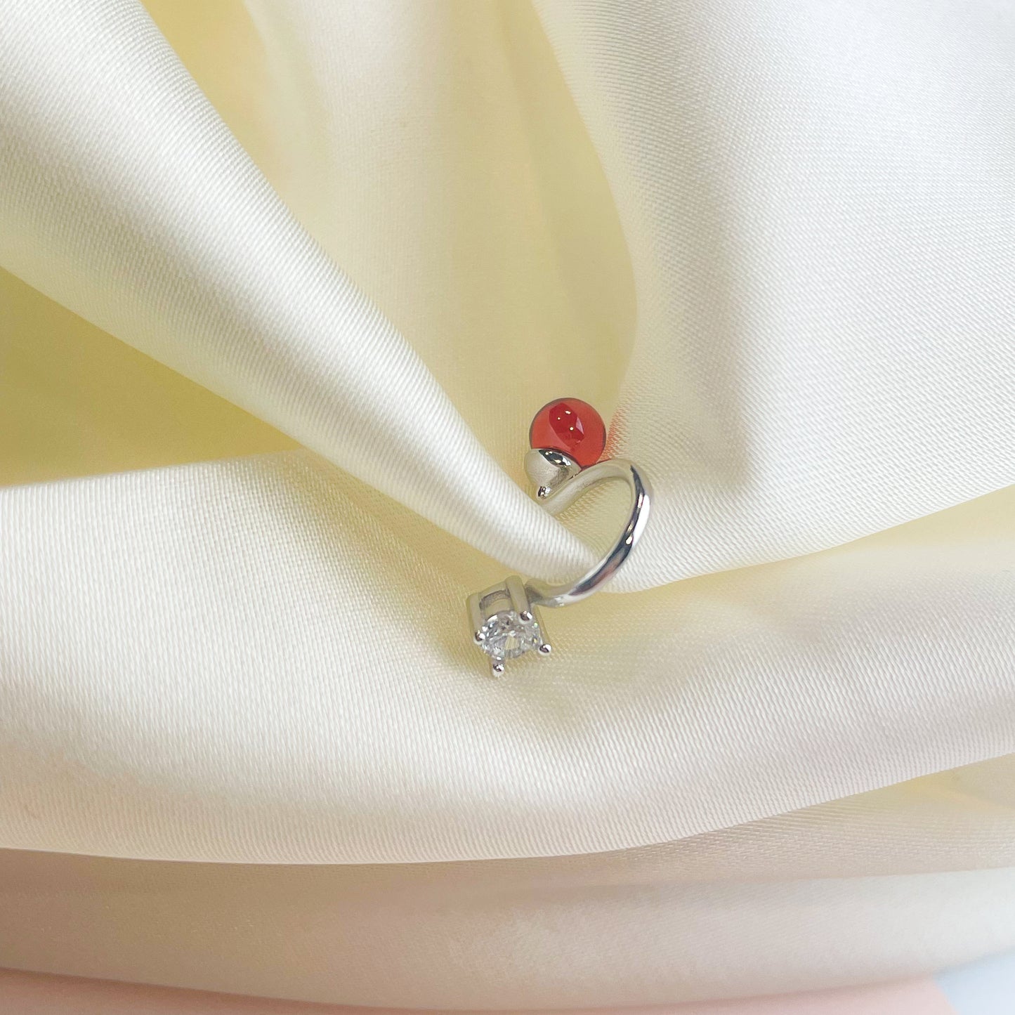 Red and White Crystal Ear Cuff