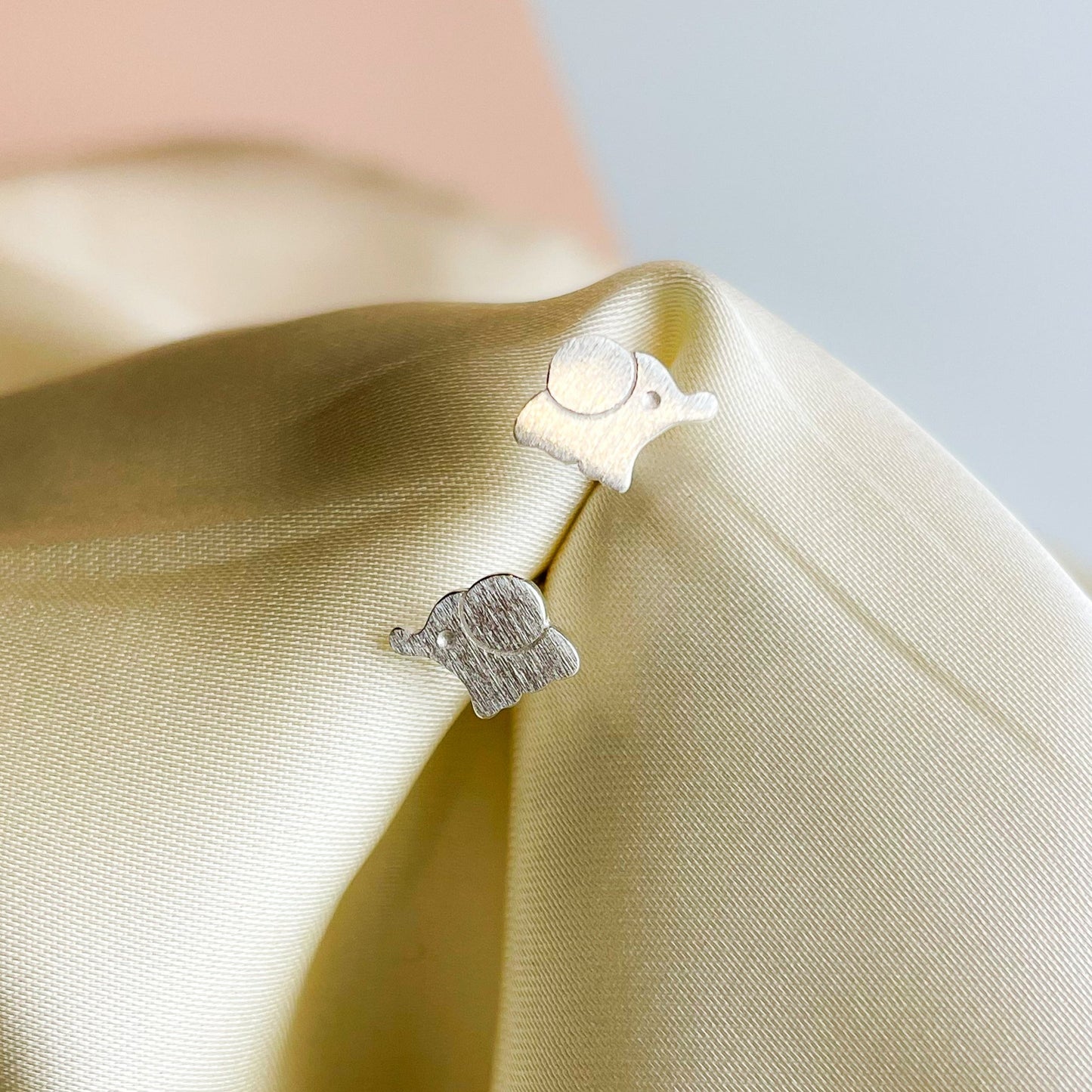 Brushed Silver Elephant Earrings