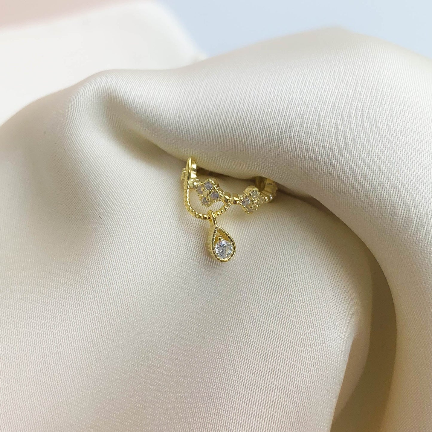 Ornate Zirconia Drop Ear Cuff