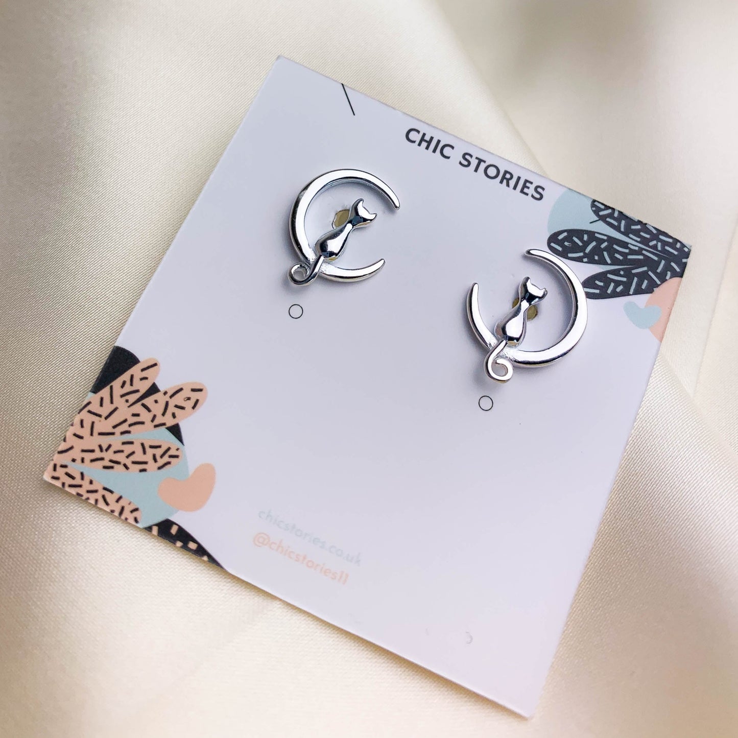 Cat and Crescent Moon Earrings