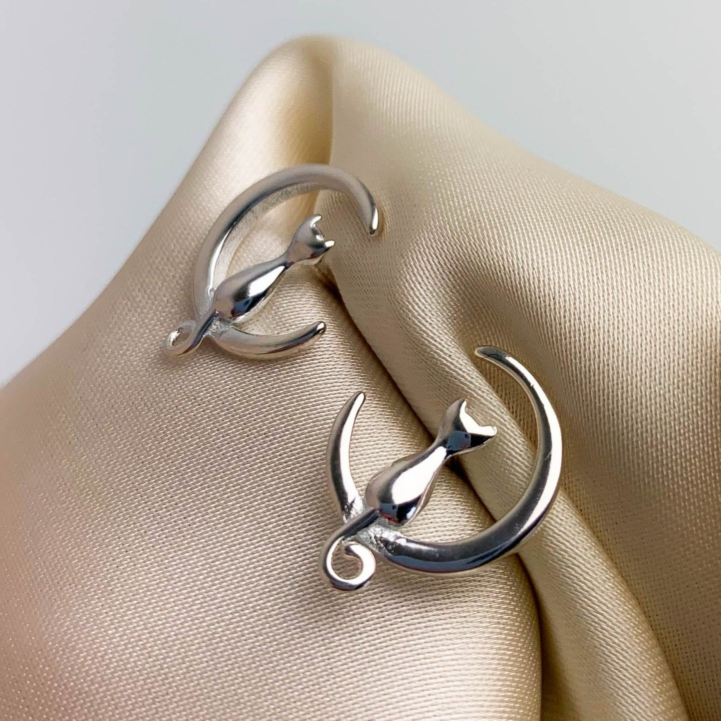 Cat and Crescent Moon Earrings