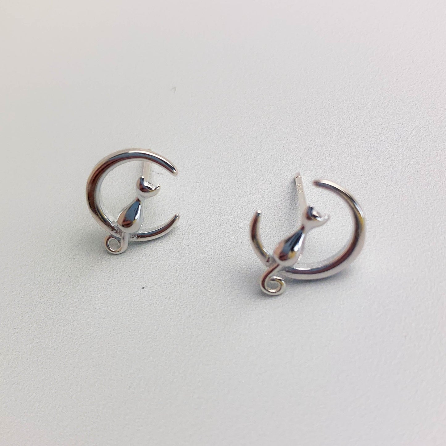 Cat and Crescent Moon Earrings