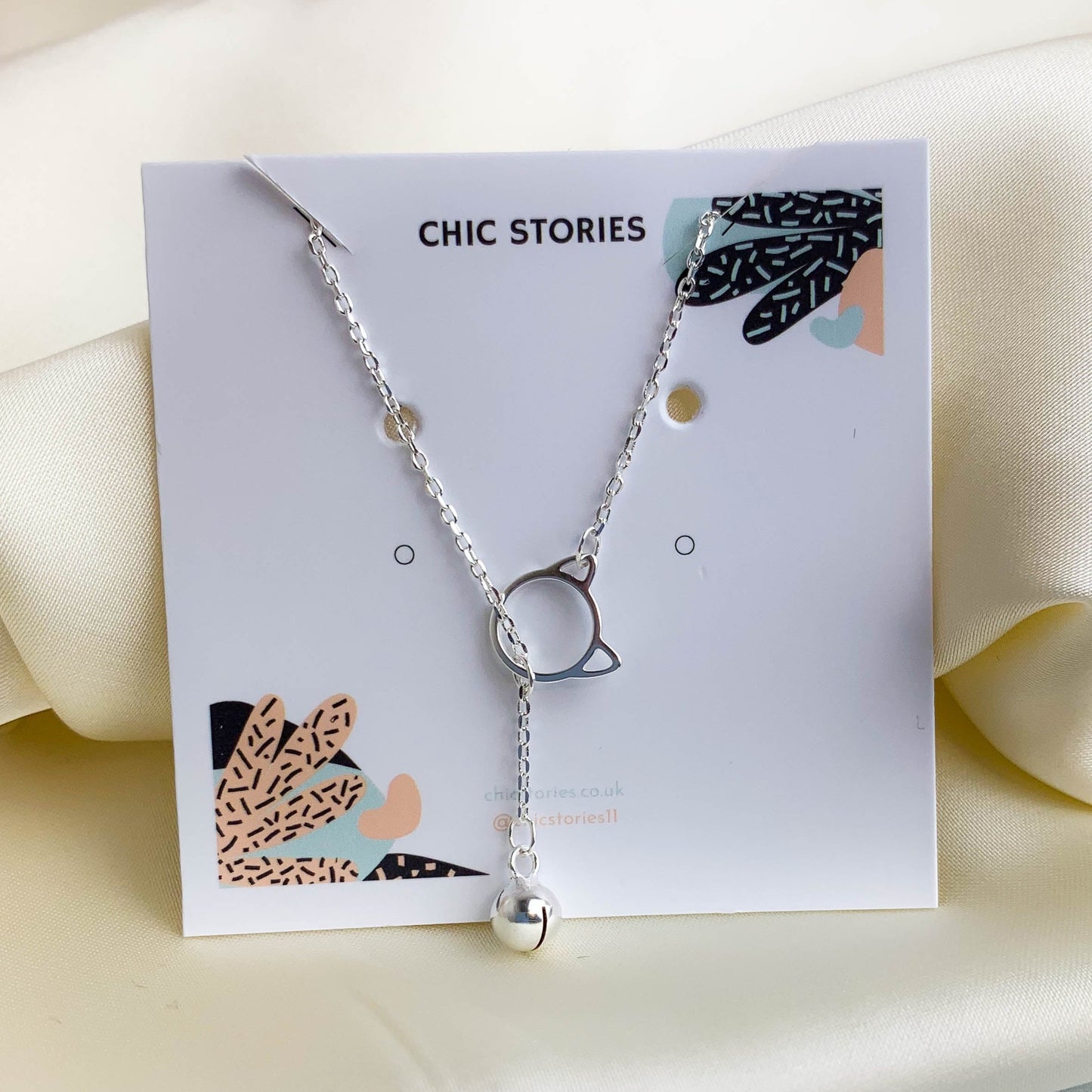 Cat Pendant Necklace with Hanging Bell