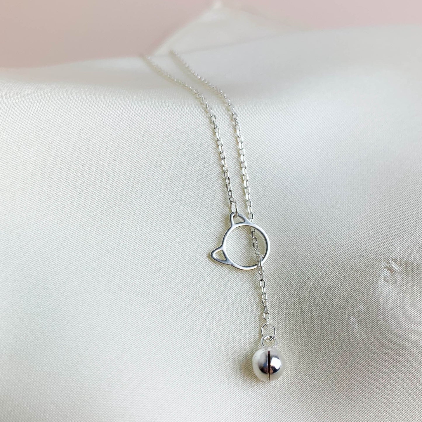 Cat Pendant Necklace with Hanging Bell