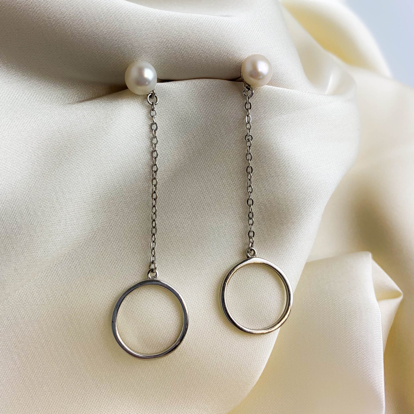 Pearl Circle Drop Stud Earrings