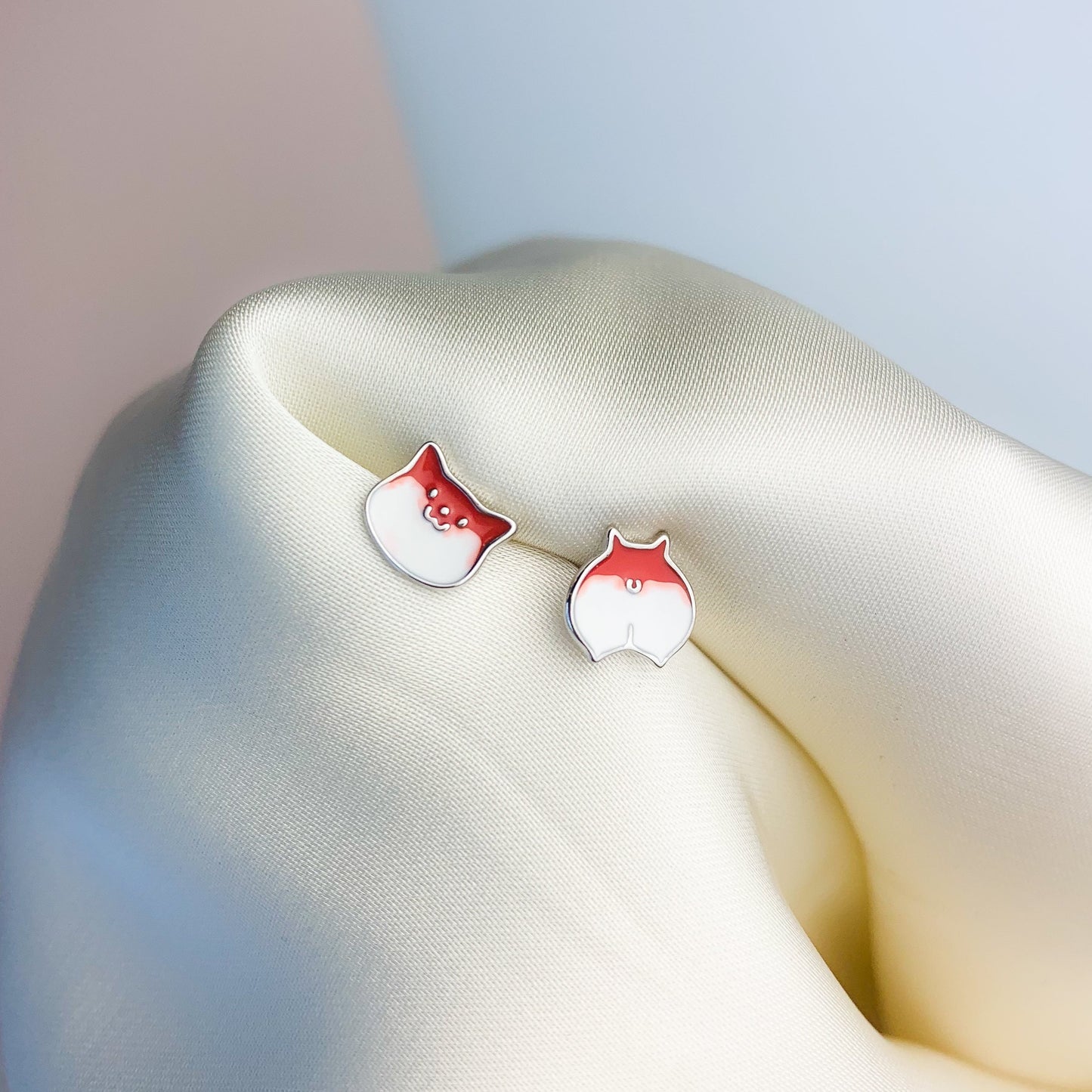 Asymmetrical Corgi Stud Earrings