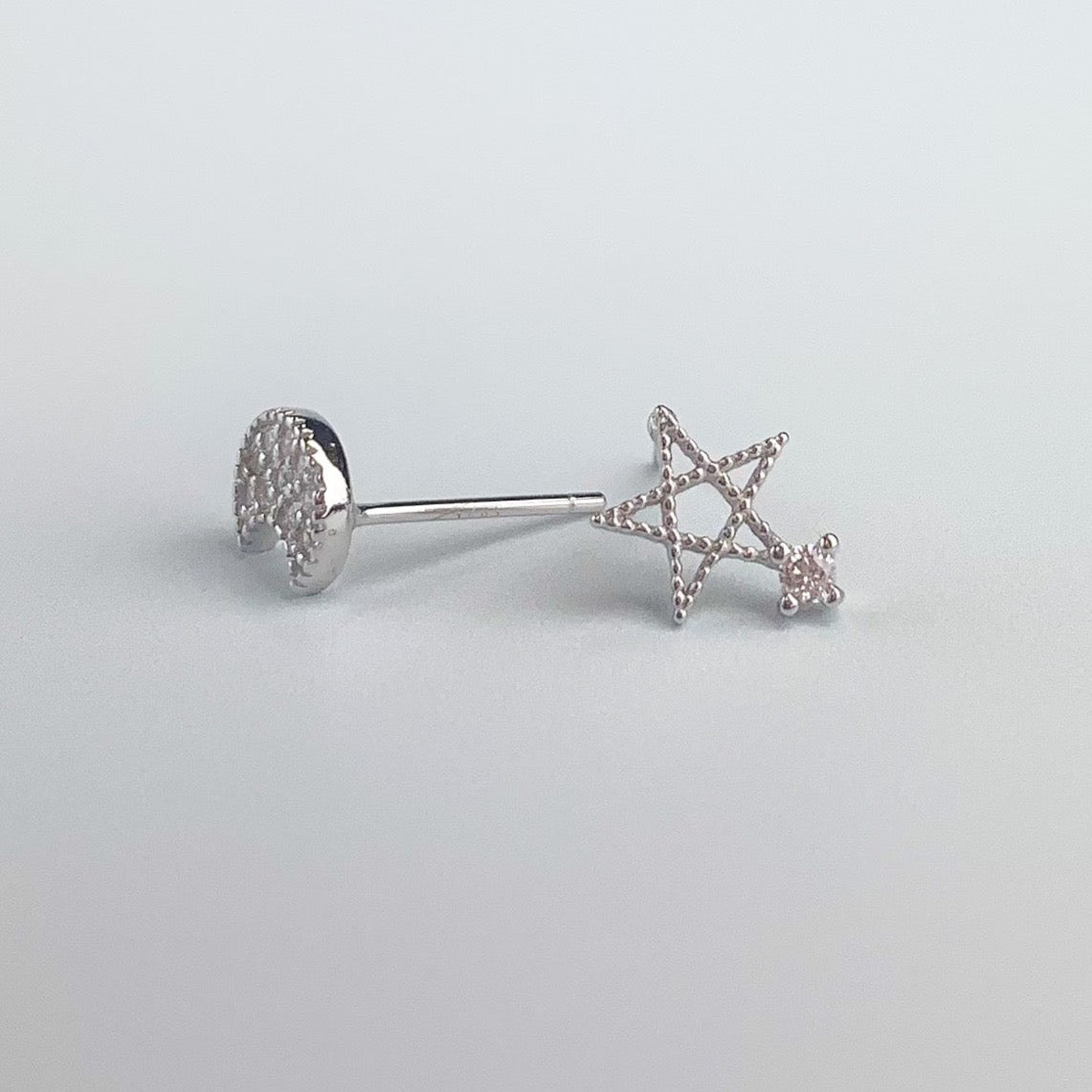 Crystal Star and Moon Asymmetrical Stud Earrings