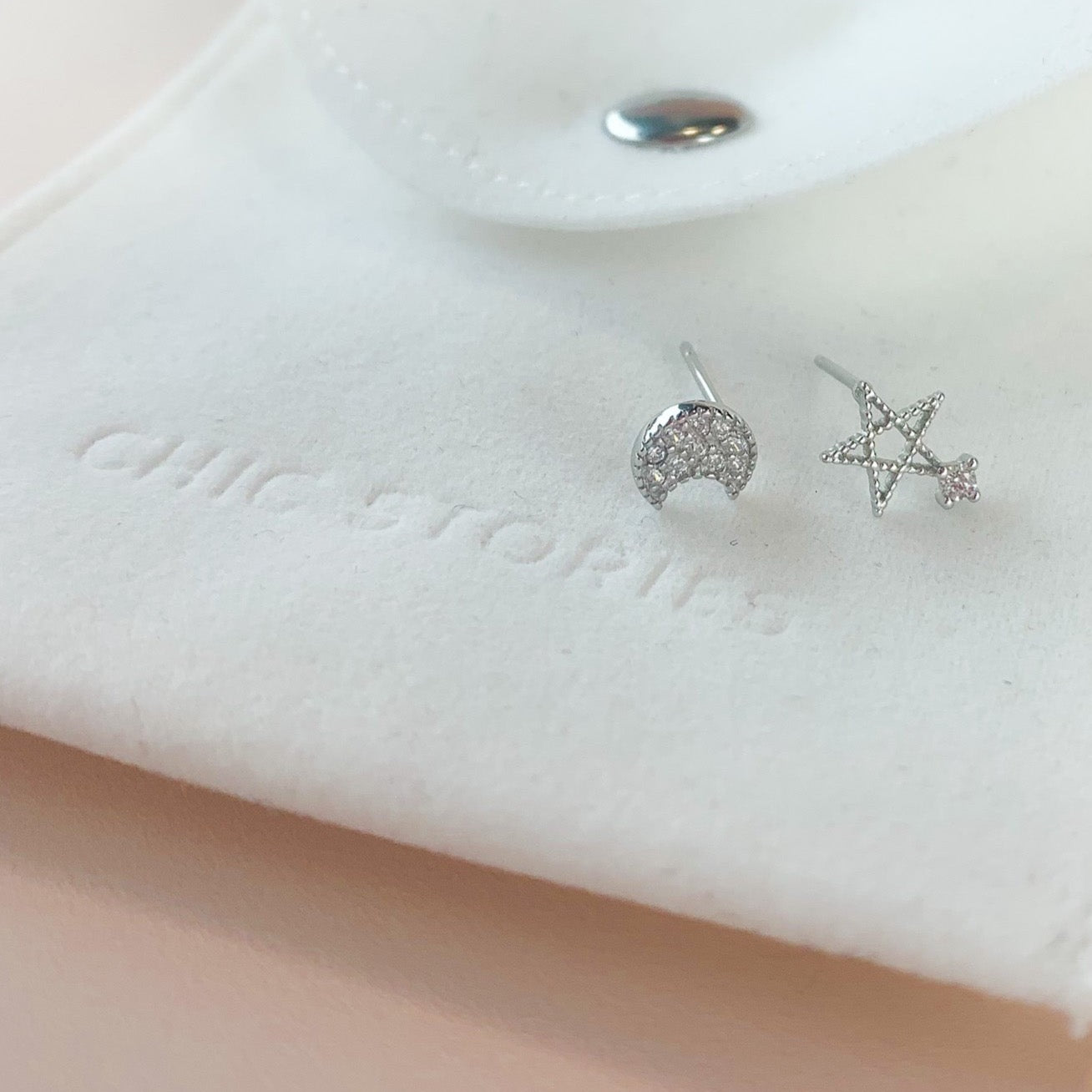 Crystal Star and Moon Asymmetrical Stud Earrings