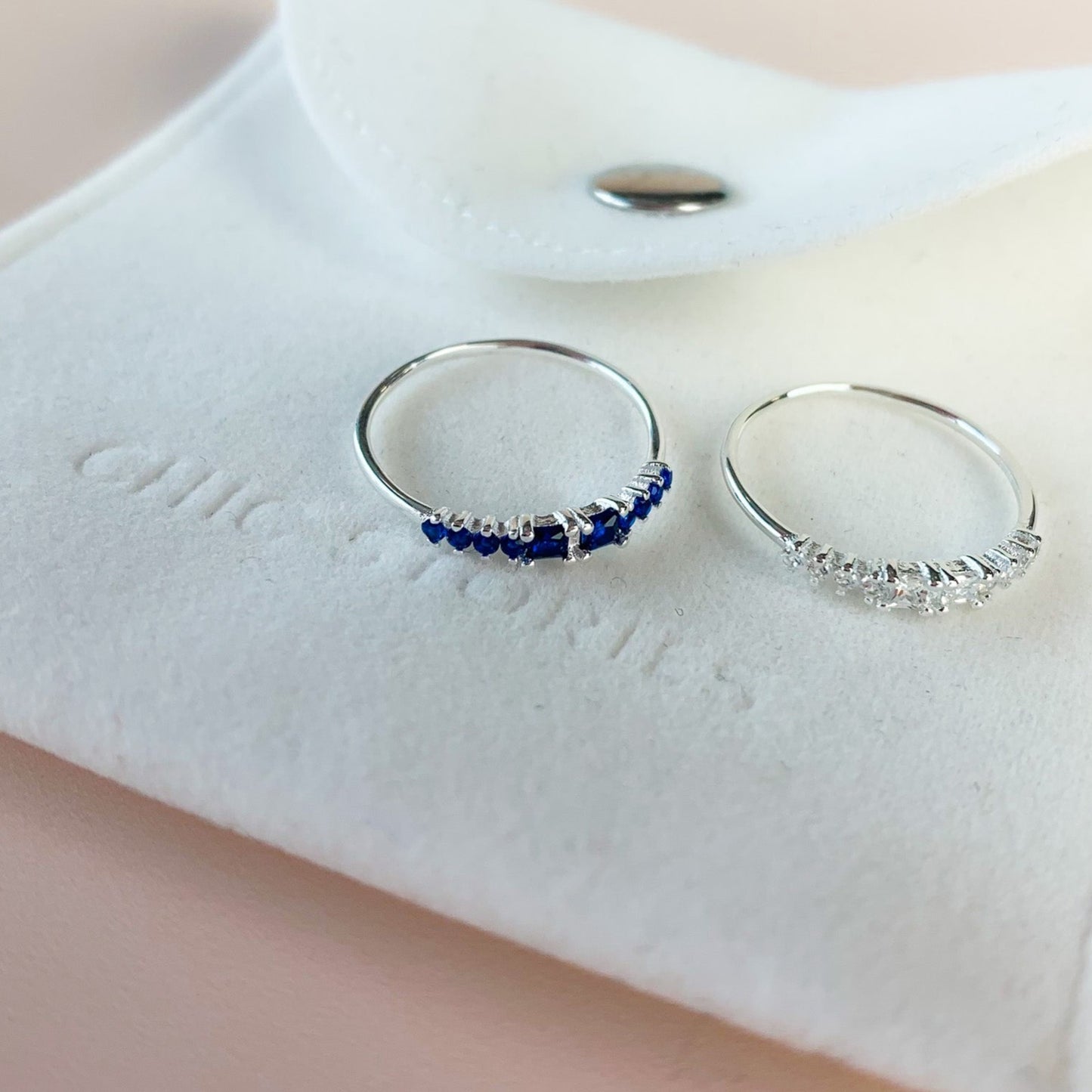 White or Sapphire Blue Crystal Ring