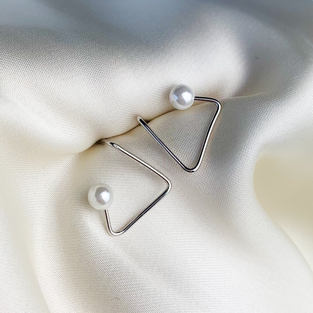 Pearl Triangle Open Hoops