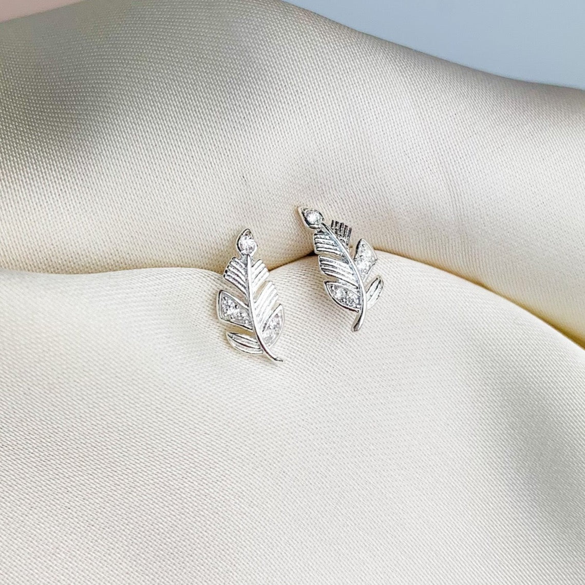 Crystal Detail Feather Stud Earrings