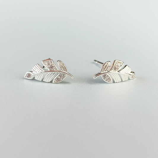 Crystal Detail Feather Stud Earrings