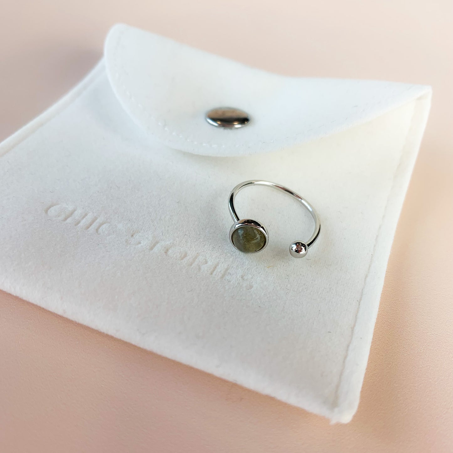 Adjustable Grey and Black Stone Ring