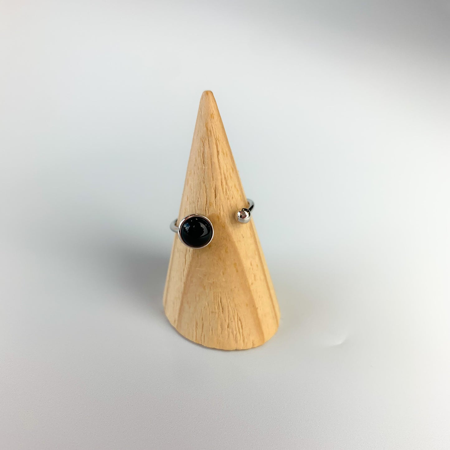 Adjustable Grey and Black Stone Ring
