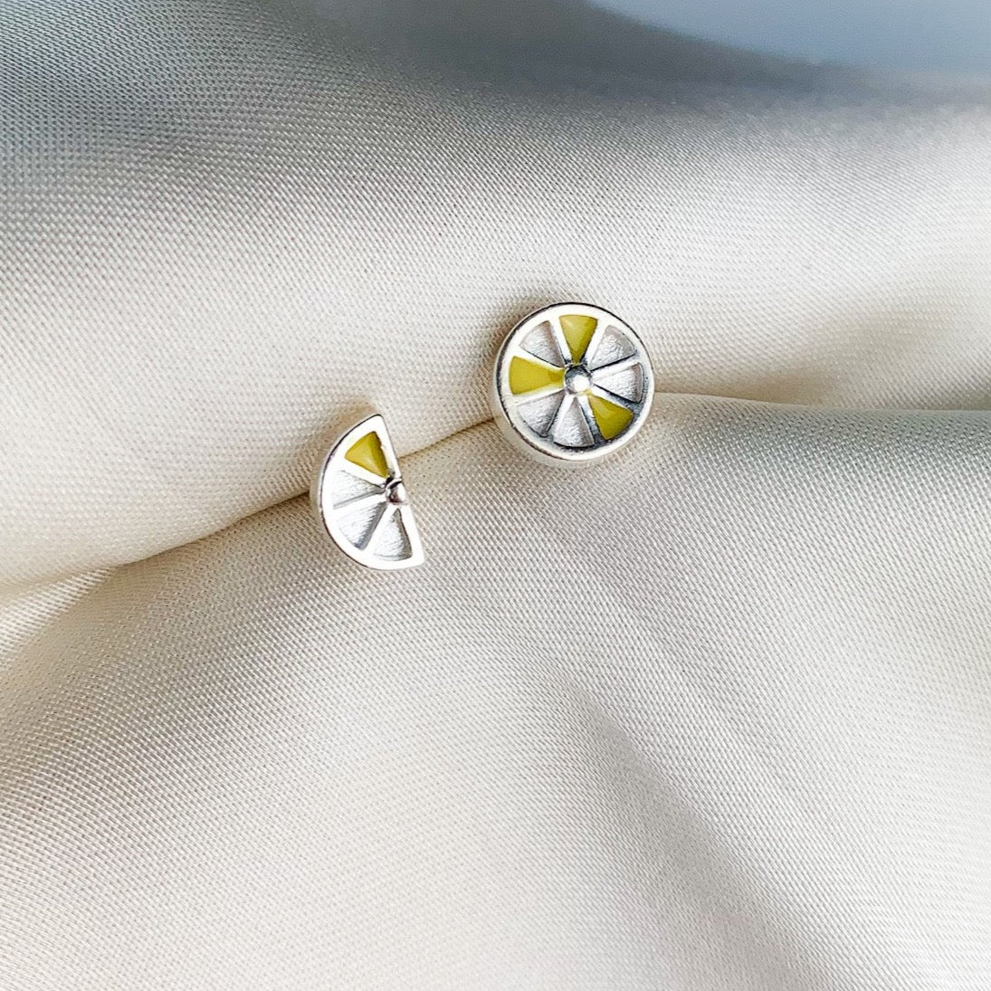 Asymmetrical Lemon Slice Stud Earrings