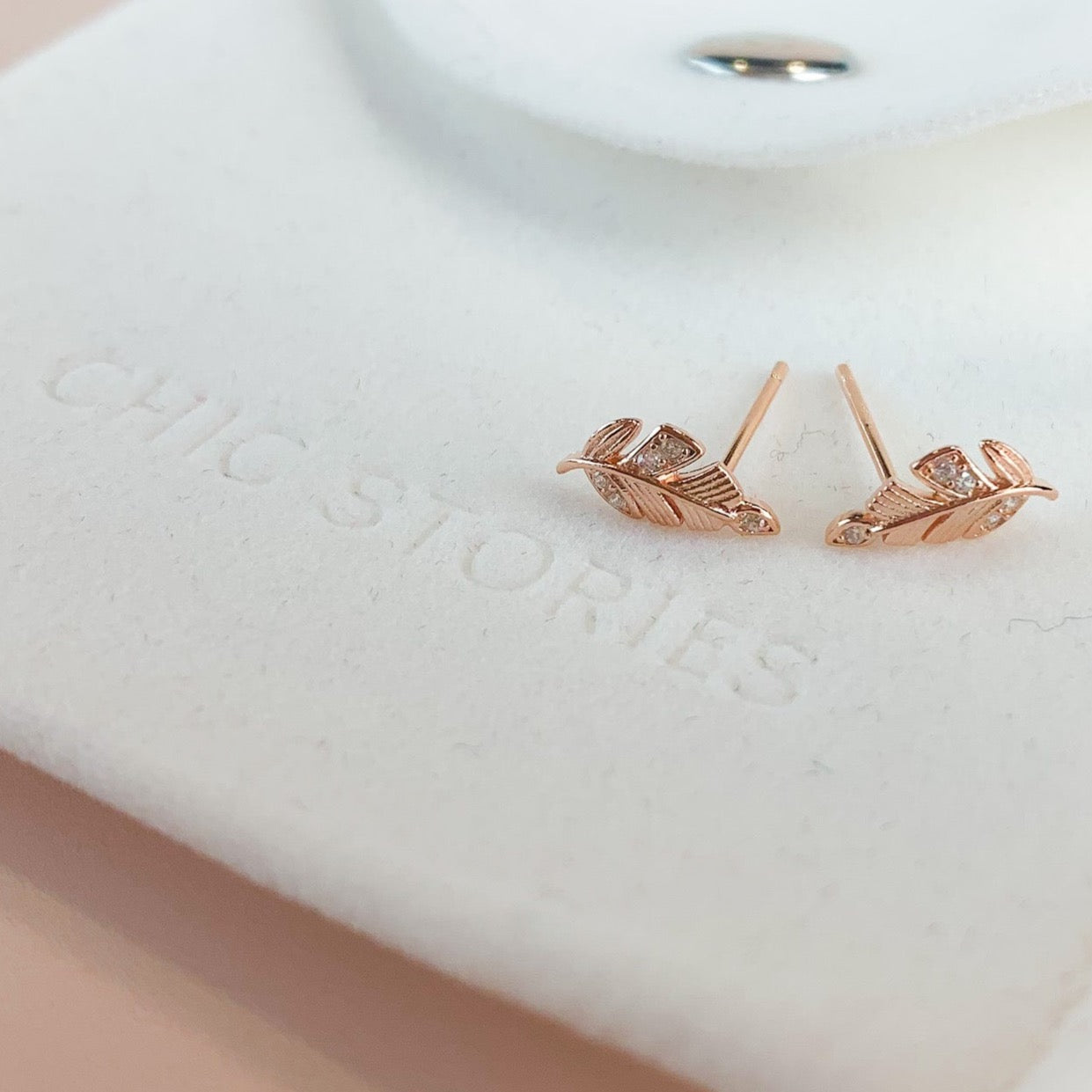 Crystal Detail Feather Stud Earrings