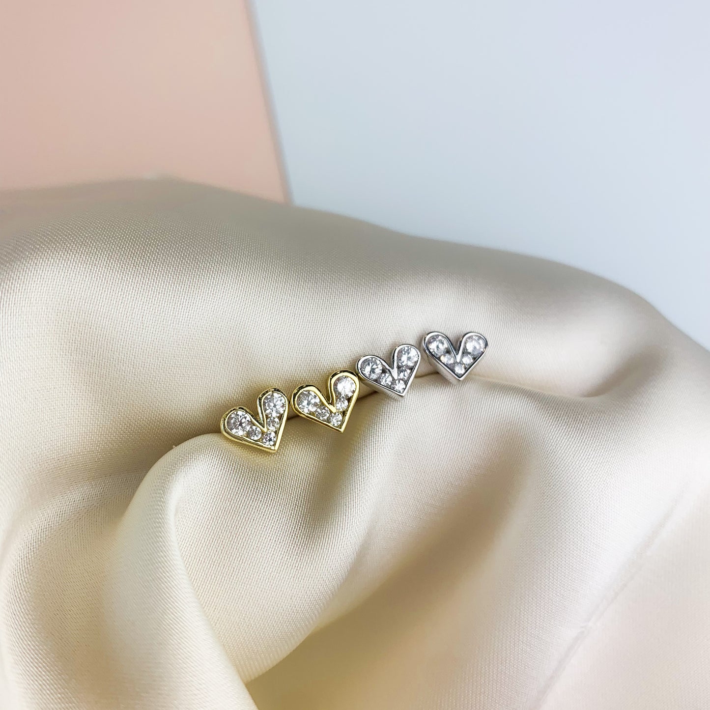 Tiny Crystal Heart Stud Earrings