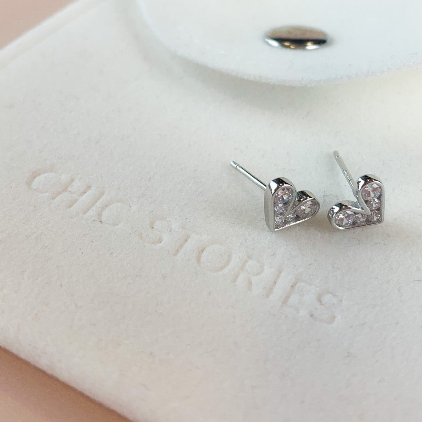 Tiny Crystal Heart Stud Earrings