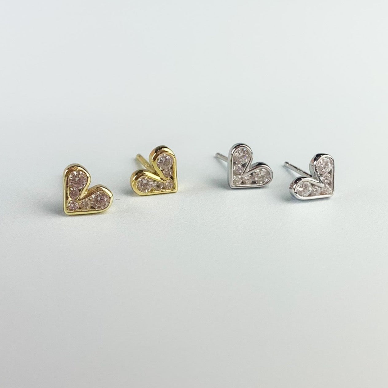 Tiny Crystal Heart Stud Earrings