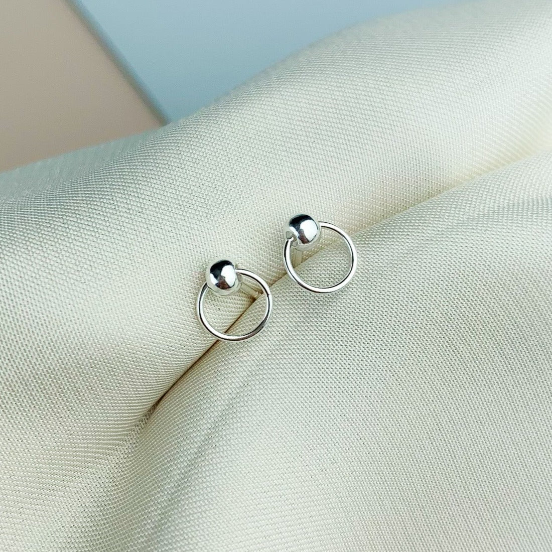 Tiny Circle Drop Stud Earrings