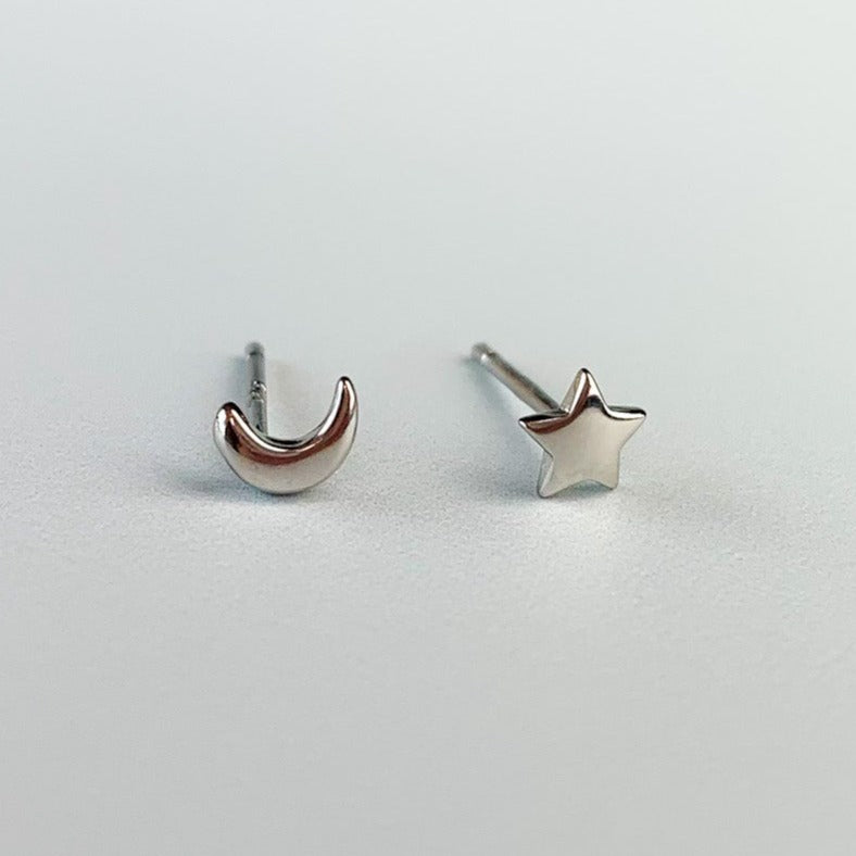 Moon and Star Stud Earrings