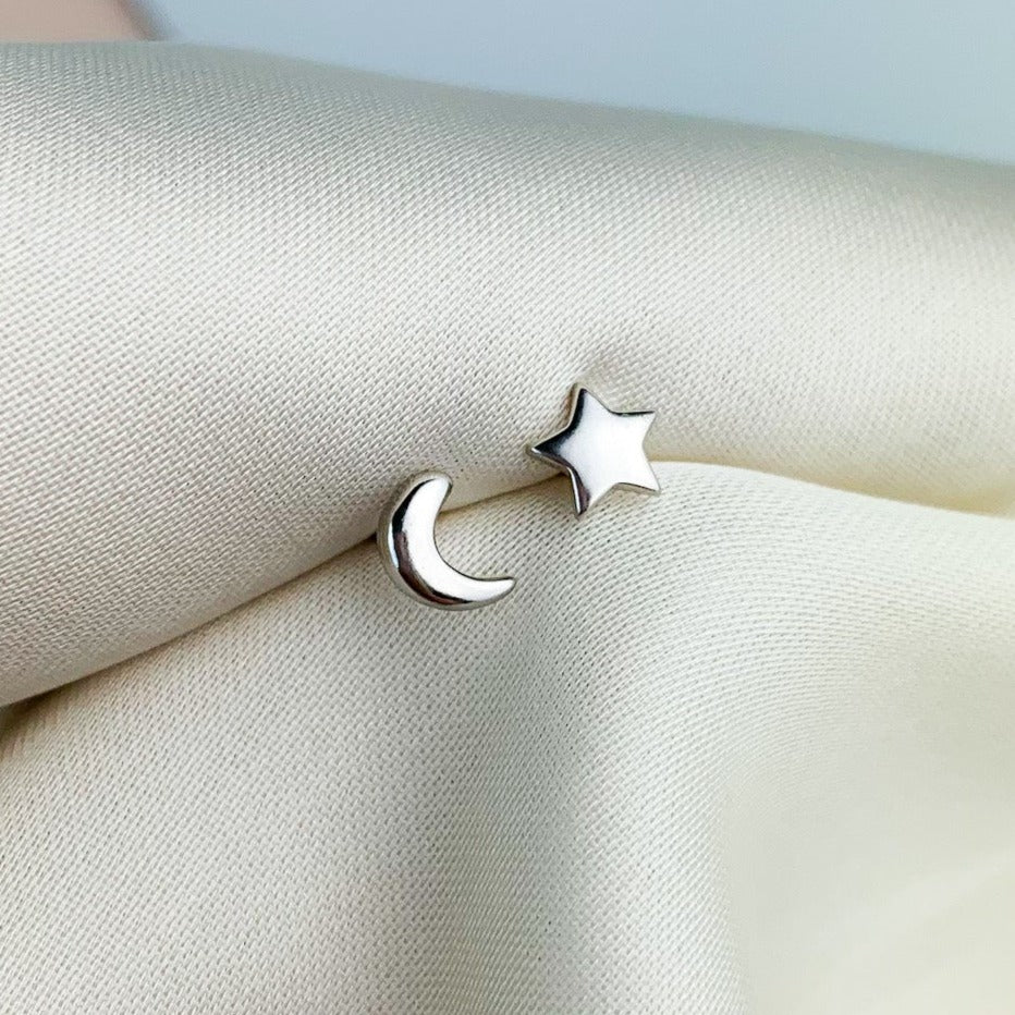 Moon and Star Stud Earrings