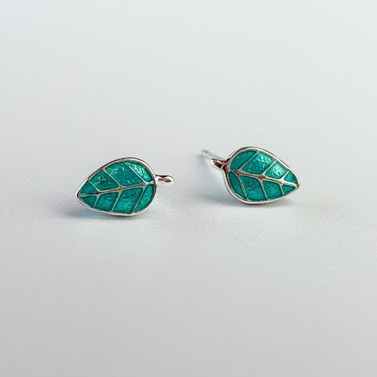 Green Leaf Stud Earrings