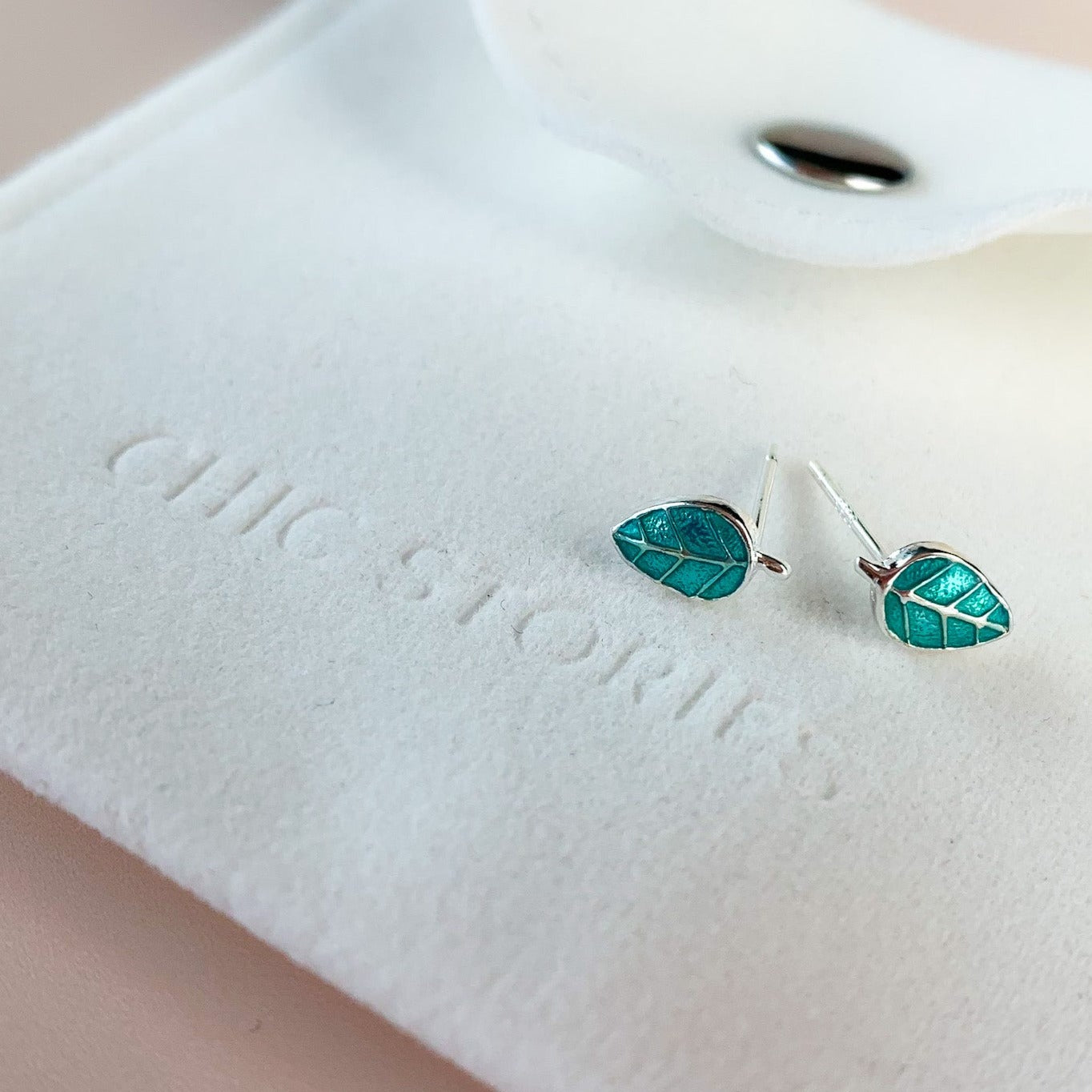 Green Leaf Stud Earrings