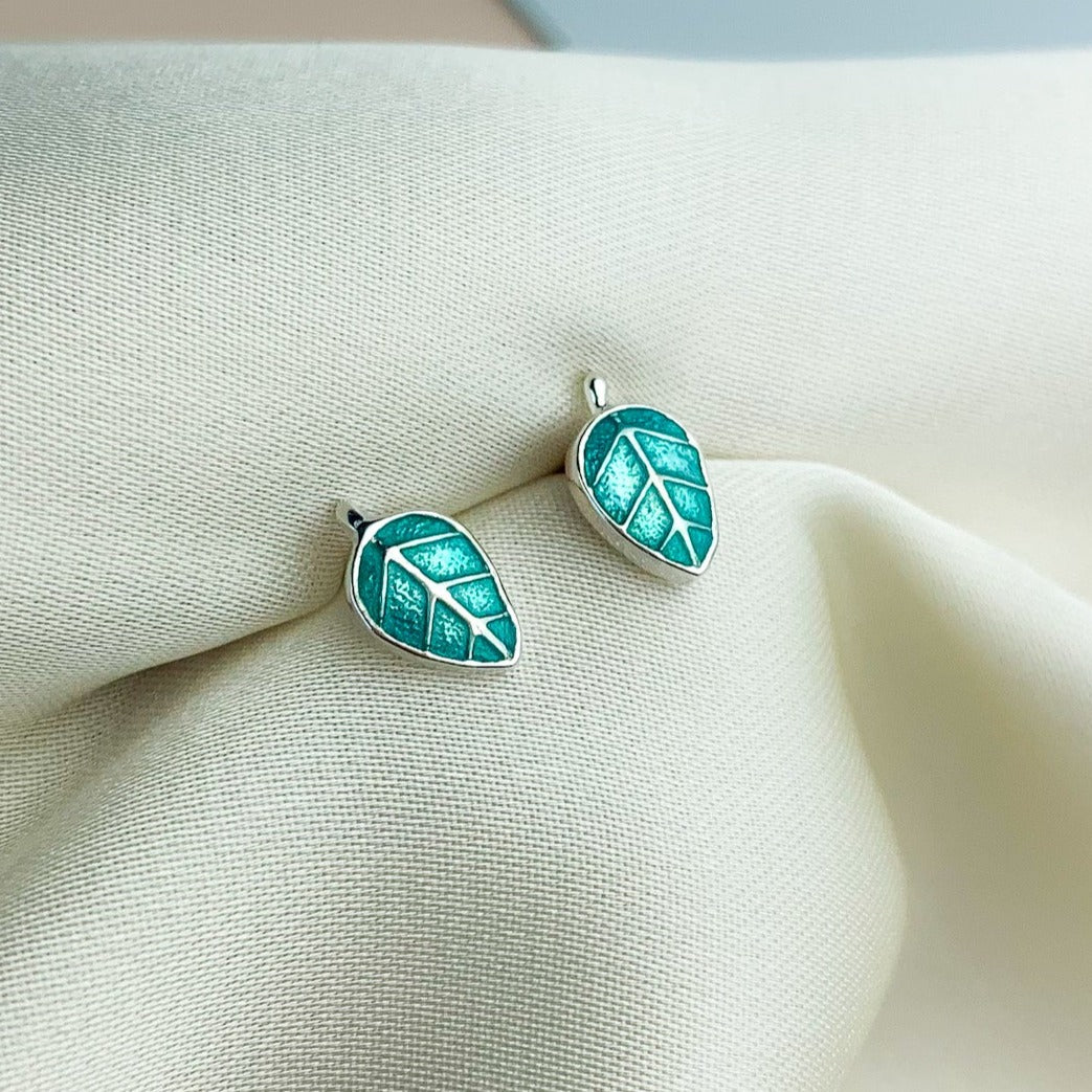 Green Leaf Stud Earrings