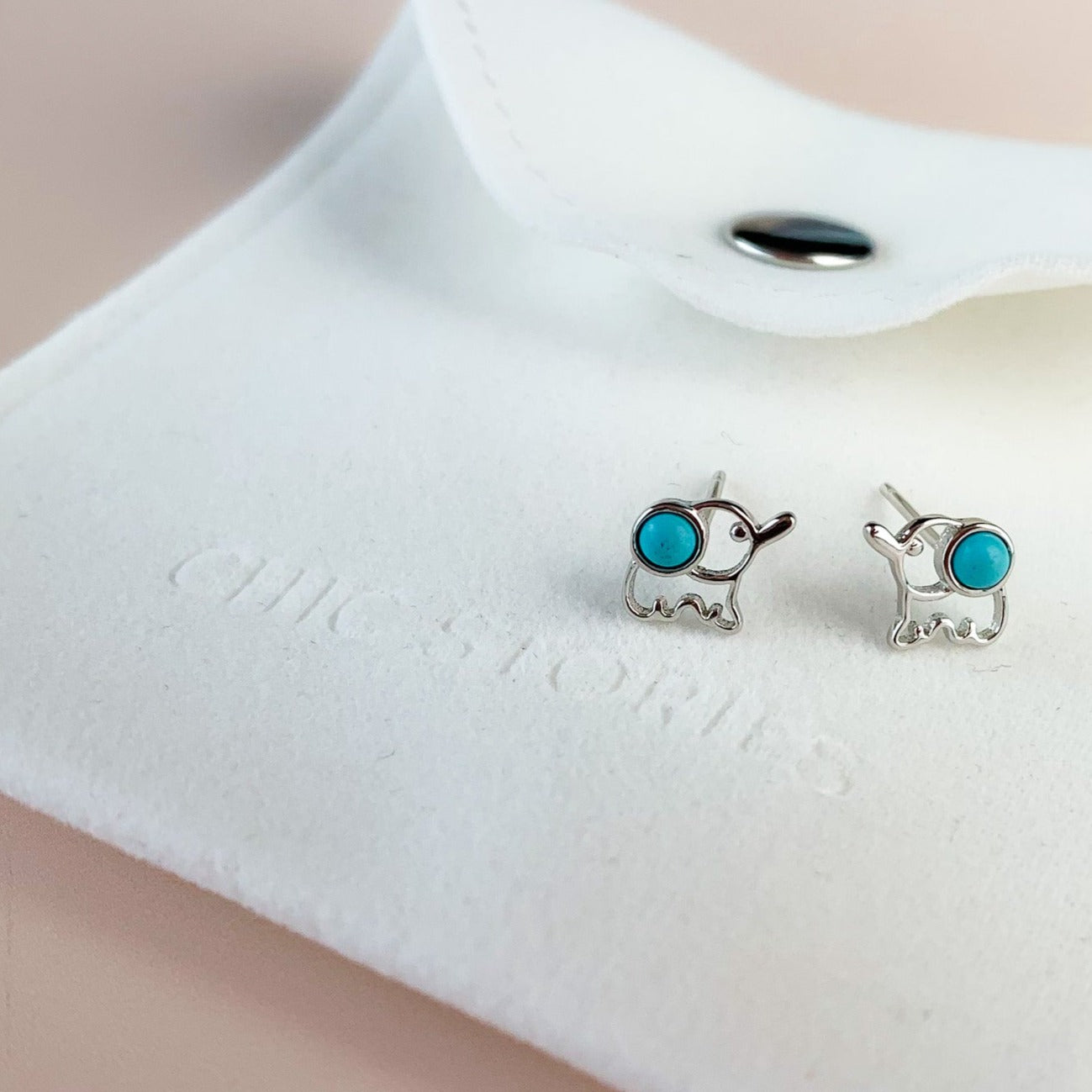 Turquoise Stone Elephant Stud Earrings