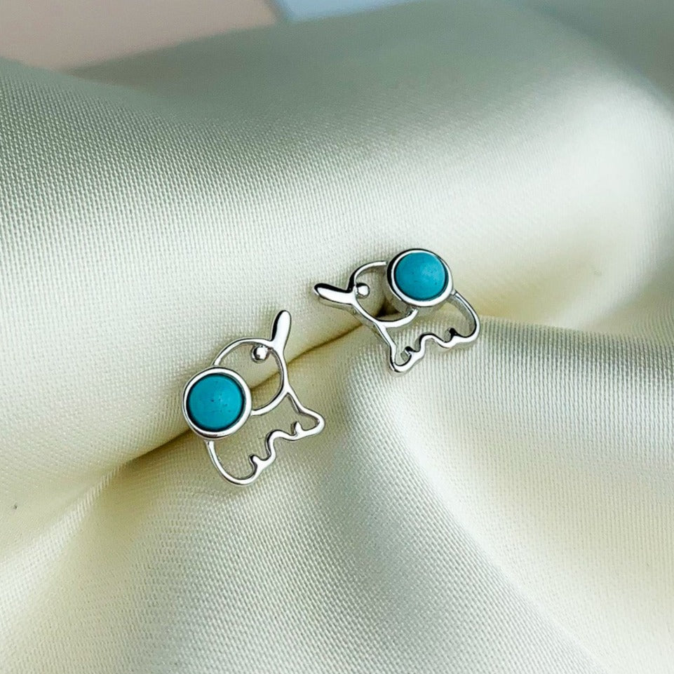 Turquoise Stone Elephant Stud Earrings
