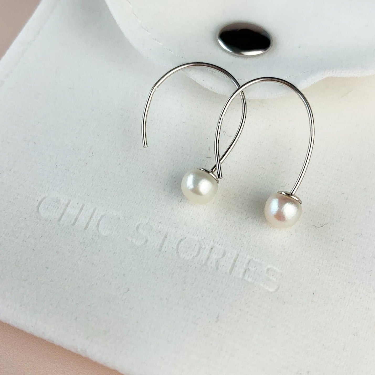 Pearl Drop Open Hoop Earrings