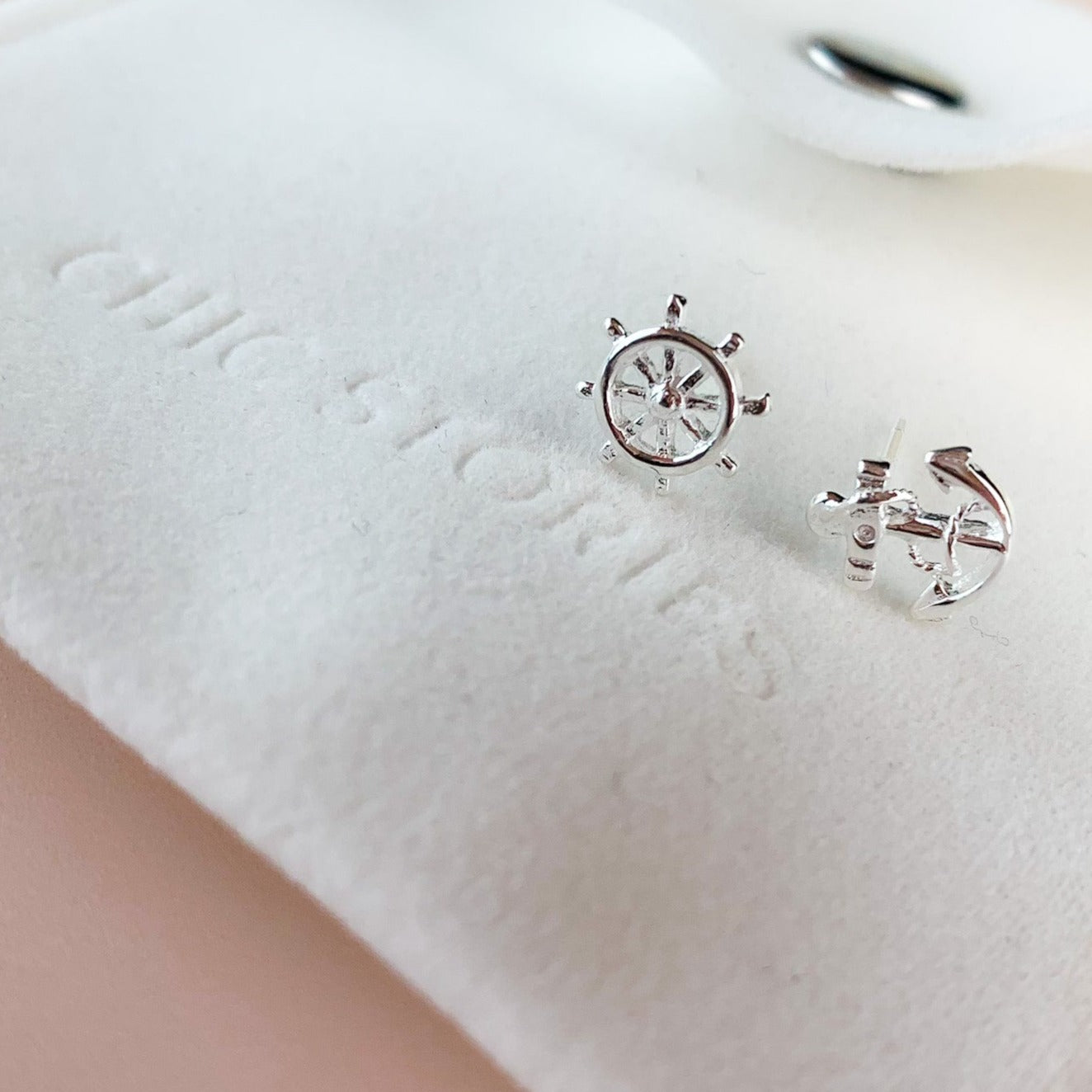 Anchor and Wheel Nautical Stud Earrings