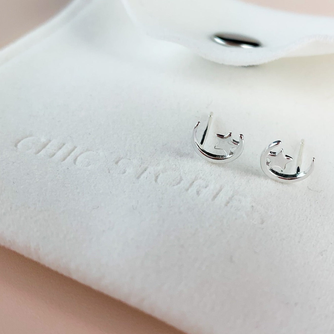 Crescent Moon and Star Stud Earrings