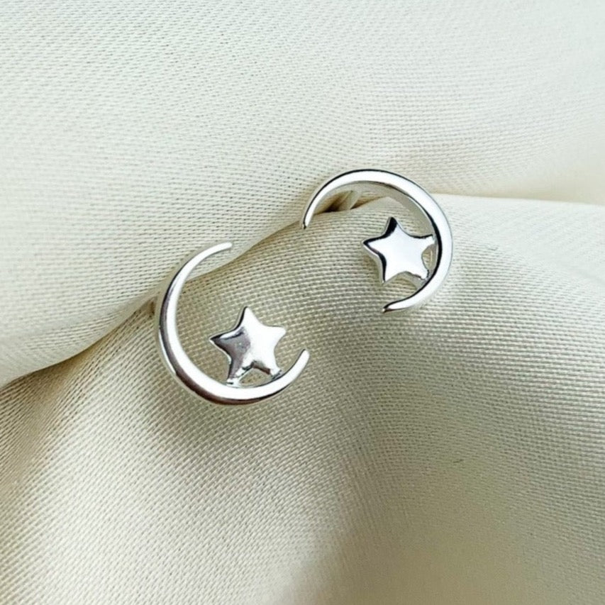 Crescent Moon and Star Stud Earrings