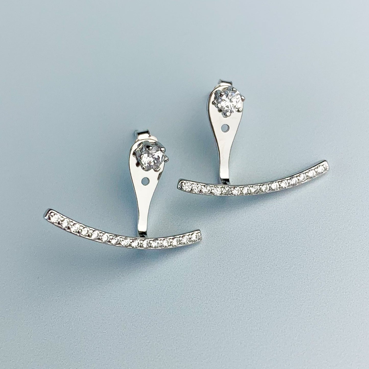 White Crystal Ear Jacket Stud Earrings