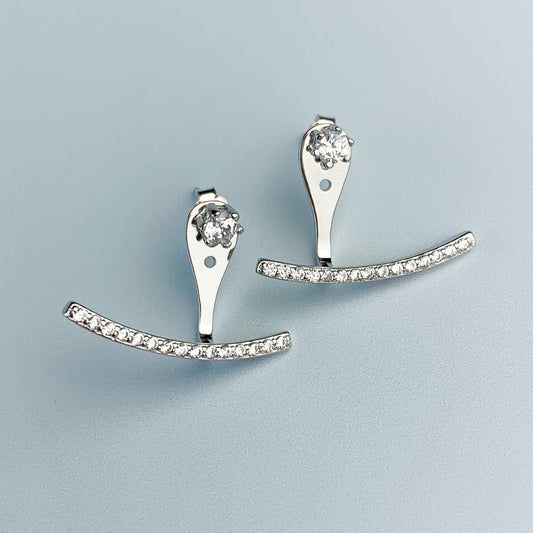 White Crystal Ear Jacket Stud Earrings