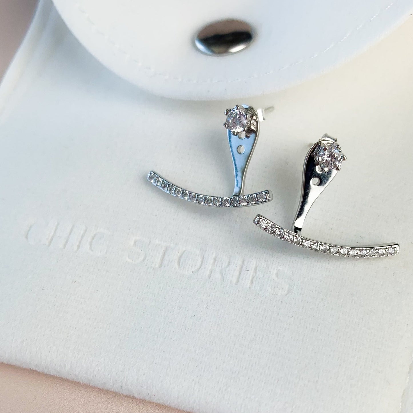 White Crystal Ear Jacket Stud Earrings