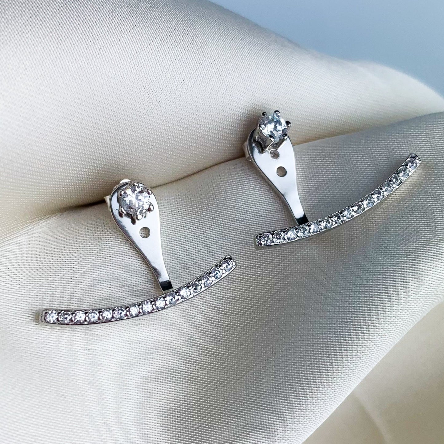 White Crystal Ear Jacket Stud Earrings